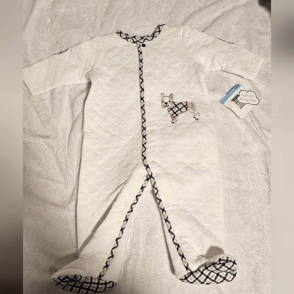 LITTLE ME Baby Quilted Onesie with Dog Design 6M